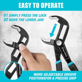 DURATECH Water Pump Pliers Set, Push-Lock Pliers Set, Upgrade Thicker Handle, 8-inch, 10-inch, 12-inch, Chrome Vanadium Steel, Organized in Pouch