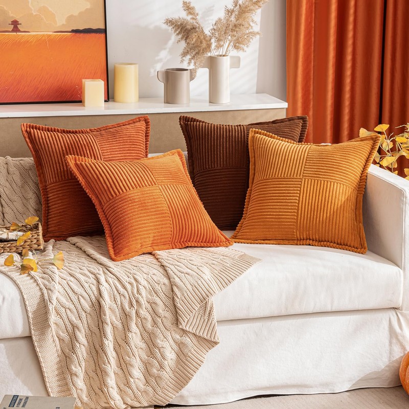 MIULEE Corduroy Cushion Covers Pack of 2 Decorative Modern Patchwork