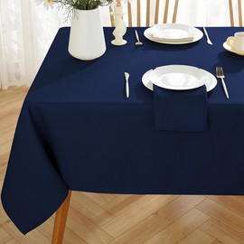 Faux Linen Tablecloth Rectangle Waterproof Washable Natural Textured Fabric Table Cloths, Heavy Weight Table Cover for Dining, Party, Holiday, Indoor, Outdoor (60 x 102 Inch Rectangular, Navy Blue)