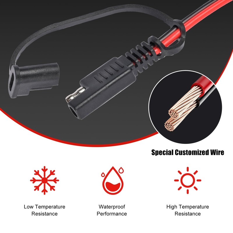 10.17FT Battery Clip-on Alligator Clamps to SAE Connector, 14AWG Crocodile