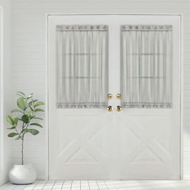 Aquazolax Kitchen Door Curtains Set of 2 for Small Glass Window, Sidelight Sheer Door Curtain Panels for Front/French/Doorway Windows with Tieback, 25x40 Inches Grey