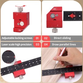 Multifunctional Marking Gauge - Stop Ruler Scribing Tool, Metal Carpenter's Angle for 45° and 90° Markings, Combination Angle for Woodworking and DIY, Carpenter's Tool