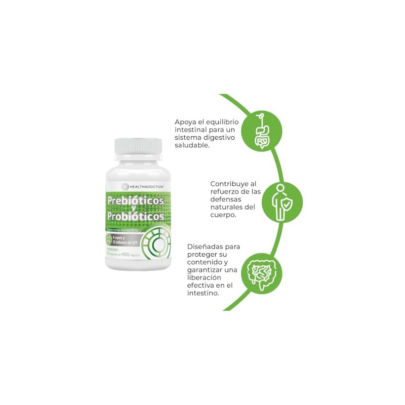 HEALTHADDICTION - Probióticos y Prebióticos Fórmula Avanzada con 4 Cepas