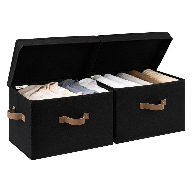 StorageWorks Fabric Storage Bins with Lid, Decorative Storage Boxes for