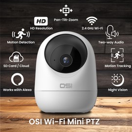 OSI Indoor Pan/Tilt Smart Security Camera, 1080p HD, Night Vision, Auto Tracking, Motion Detection for Baby, Dog & Pet Monitor, Cloud & SD Card Storage, Compatible with Alexa & Google Home