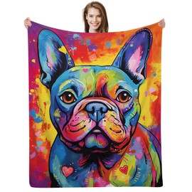 ALIFAFA French Bulldog Gifts - Colorful Splash Art Blankets, 60"x50" Frenchie Lovers Gift Ideas for Christmas