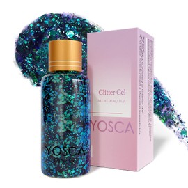 Body Glitter Gel,30ML Holographic Face Adhesive Mermaid Sequins Body Chunky Glitter Powder Liquid Lotion for Women Hair,Festival Carnival Makeup,Girls Stage,Rave Accessories - Peacock