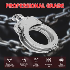 Yoghourds Double Lock Handcuffs, Adjustable Heavy Duty Steel Wrist Cuffs with 2 Keys & Handcuffs Holster in Police Edition Professional Grade - Silver Plating