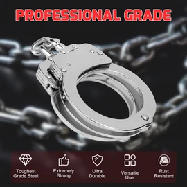 Yoghourds Double Lock Handcuffs, Adjustable Heavy Duty Steel Wrist Cuffs with 2 Keys & Handcuffs Holster in Police Edition Professional Grade - Silver Plating