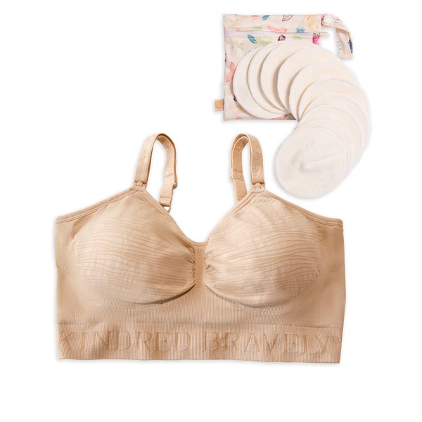 Kindred Bravely Hands Free Pumping Bra (Beige, Large) Bundle with