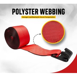 Mytee Products Winch Straps 4" x 30' Red Heavy Duty Tie Down w/Flat Hook WLL# 5400 lbs | 4 Inch Cargo Control for Flatbed Truck Utility Trailer (10 Pack)