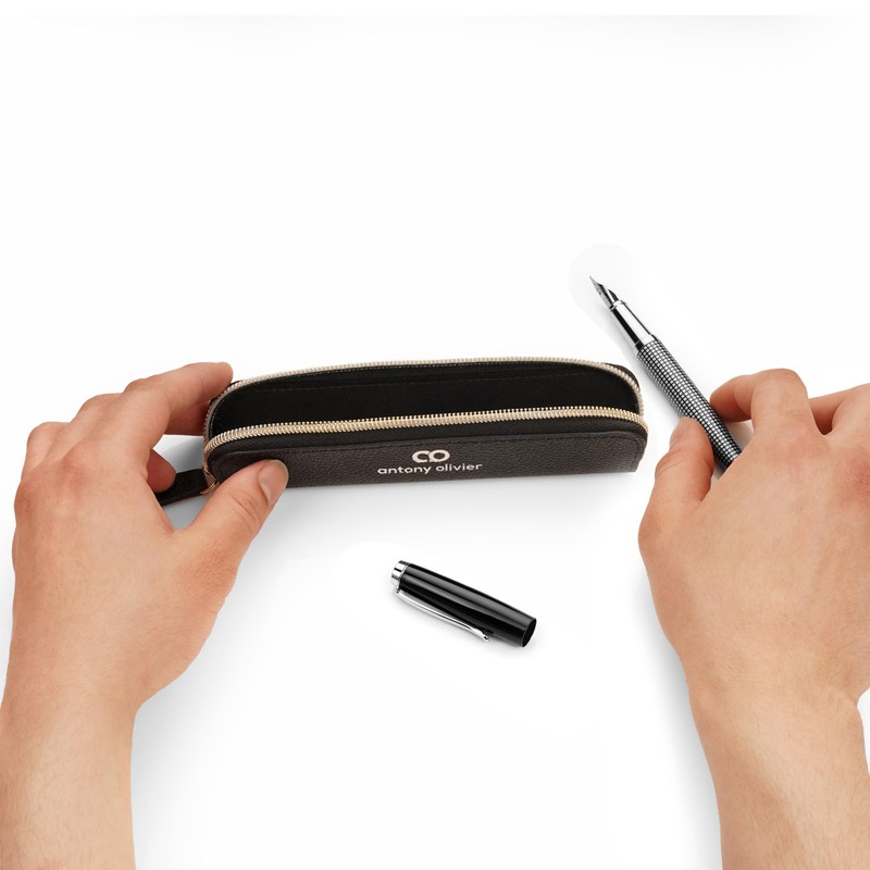 Antony Olivier Real Leather Pencil Case | Black Pen Pouch