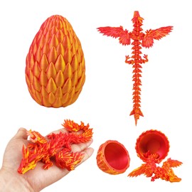 3D Printed Flying Dragon in Egg, Surprise Egg with Dynamic Flexible Winged Dragon Inside, 3D Printed Dragon with Wings, Full Articulated Crystal Fidget Wyvern, 3D Printed Animals Toy