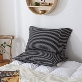 H HOUSEHOLD Pillowcases (20" x 30"), 100% Cotton Jersey Knit, Soft and Cozy, Wrinkle, Stain Resistant with Envelope Closure (Black Wihte Stripe, Queen Size Pillowcase)