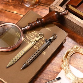 Chinco 6 Pcs Christmas Bolt Action Pen Sets Christmas Gift for Men 2 Bolt Action Pen 4 Ink Refills with 2 Gift Boxes Solid Brass Edc Pen Six-edge Pocket Metal Tactical for Father(Brass Color, Black)