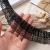 2 Inch Black Chiffon Lace Ruffle Trim 2-Layer Pleated Edge