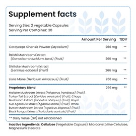 Happy Brain Mushroom Complex Nootropics Brain Support Supplement, 10 Mushroom Supplement: Lions Mane, Turkey Tail, Red Reishi, Shiitake Mushrooms for Improved Clarity, Energy, Immune Support 60ct. 2pk