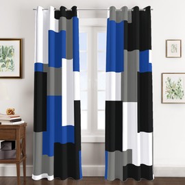 Tyrot Royal Blue 100% Blackout Curtains for Bedroom 84 inch Long 2 Panels Set Modern Abstract Geometric Black Out Curtains Blue Gray Insulated Room Darkening Window Drapes for Living Room, 52Wx84L