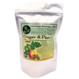 Moringa Peach Ginger Tea 28 tea bags (Keto, Detox, Paleo, Vitamin & Minerals, Vegan, Gluten-Free, Non-GMO, Herbal, Caffeine-Free)