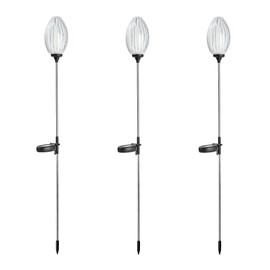 Glitzhome Solar Lights Outdoor 3 Pack Solar Oval Flower Stake Lights with Stainless Steel Pole for Garden Deck Patio Landscape Decorating