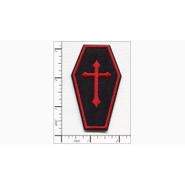 Patchwork Paradise Black Coffin With Red Cross Embroidered Iron On Patch DIY Applique