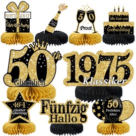 50th Birthday Men 9 Pieces Black Golden Honeycomb Centrepiece Table Decoration Birthday, 50th Birthday Decoration, 50th Birthday Party Decoration for Women and Men, Gifts for Men Birthday (German)