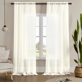 Window Curtains White Sheer Curtains 90 Inches Long 2 Panels Tulle Curtains Window Panels for Bedroom Curtains 2 Panel Sets Rod Pocket Sheer White Curtains for Living Room Kitchen Yard 52 W x 90 L