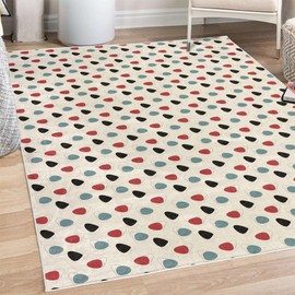 Ambesonne Mid Century Decorative Area Rug, Retro Revival Space Design with Random Abstract Blots and Outlines, Quality Carpet for Bedroom Dorm Living Room, 4' X 5' 5", Slate Blue Red Black