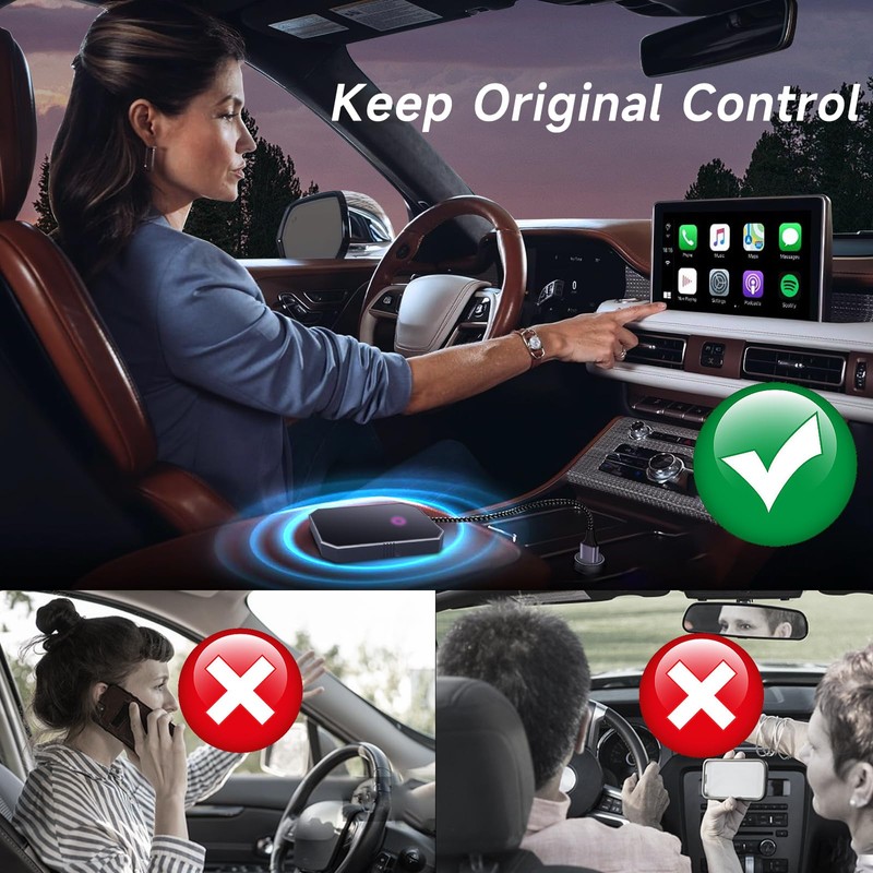 LONHEO Car Wireless Adapter, 2-in-1 CarPlay Android Dual System Dongle