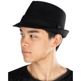 Funky Junque Men's Wool Blend Short Brim Fedora Hat, Vintage Dress Hat for Church and Formal Wear, Adjustable Fit, Black, S/M (6 3/4-7 1/8)