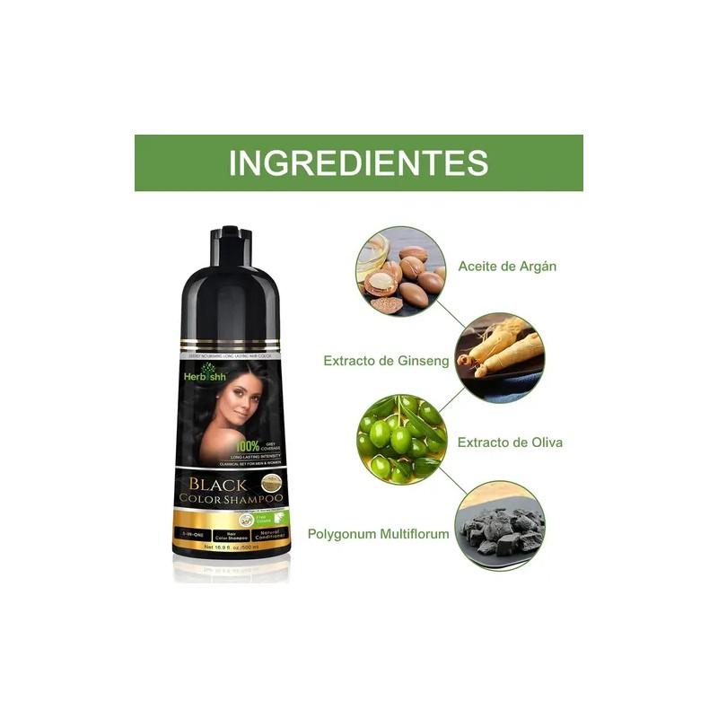 Shampoo Tinte Cubre Canas Negro Herbishh 500ml