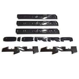 6Pcs Sierra Elevation 4x4 Emblem 3D Rear Tailgate Door Badge Nameplate Letter Sticker Decal Replacement for 2019-2022 Sierra 1500 2500HD 3500HD (Overlay Emblem Gloss Black)
