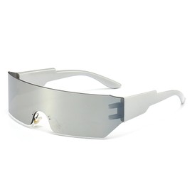 Nhgkju All-In-One Y2k Glasses Internet Celebrity European and American Aviator Sunglasses Wind Blocking Cycling Glasses Outdoor Sunglasses (Silver Frame White)