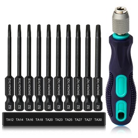 Pack of 10 Triangle Screwdriver Bits 65 mm Hex Shank Triangle Head Screwdriver Bits 12/14/16/18/20/23/25/27/30 mm Magnetic Triangle Screw Bits, S2 Screwdriver Bit with Handle