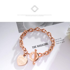 CHIFEI Pulsera Acero Inoxidable Titanio Oro Rosa con Colgante Corazón Amor Biblia Brazalete Mujer