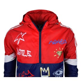 SCREENSHOTBRAND-S51801 Color Block Lightweight Graffiti Print Windbreaker Jacket-Navy-3XLarge