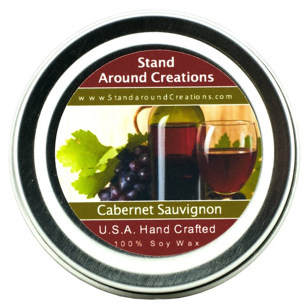 Premium 100% All Natural Soy Wax Aromatherapy Candle - 2 oz Tin- Cabernet Sauvignon Wine: The sweet aroma of wild grapes enhanced with hints of strawberries and sweet sugary notes with a light alcoholic background. A wonderful aroma of red sweet cabernet 