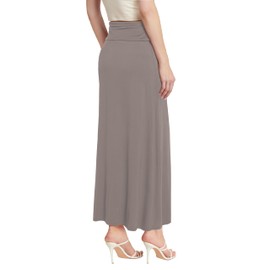 Hybrid & Company Women's Stretch Lightweight Flowy Maxi Skirt – Casual Fold Over Waist, Made in USA PAR KSK3097 Taupe L