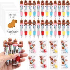 Sayglossy 36 Sets Capybara Pens Gift Bulk, 4-in-1 Multicolor Ballpoint Capybara Party Favor with Positive Cards for Employee Coworker Office Appreciation Gifts