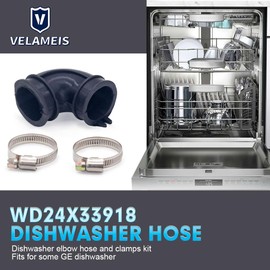 Upgrade WD24X33918 compatibility WD19X25460, WD19X25700 Dishwasher Circulation Pump To Sump Elbow Hose and Clamps Kit Includes Two Clamps For some GE dishwasher Black
