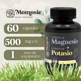 Citrato De Magnesio + Citrato De Potasio | 60 Capsulas | Cápsulas Sin Rellenos | Citrate Magnesium + Potassium Citrate | Alta Absorción, Calidad Premium |momosie