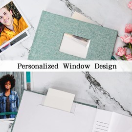 Vienrose Photo Album 4x6 50 Pockets Linen Frame Cover with Memo Areas Photobook Mini Slip-in Picture Book for Wedding Baby Vacation, Lightgreen