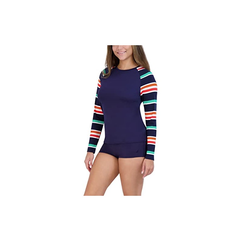 Nautica Women's Rash Guard Shirt, Prep Stripe Multi