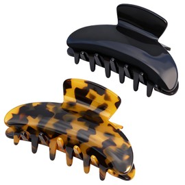 KISARG Hair Clip, Small, Hair Claw Half Up, Secure, Hair Clip, Lightweight, Strong, Hair Ornament, Tortoise Shell and Black, Set of 2