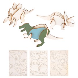 Neliblu Wooden Dinosaur Kit Set of 3 - Colorable Assembly Toy for Kids - 3D Dinosaur Puzzle - Gift for Dinosaur Lovers Ages 5 and Up - 3mm Thick Wood - Creative and Educational Play for Kids
