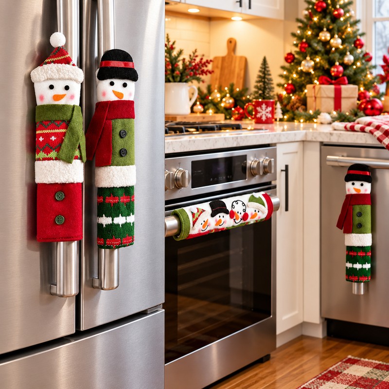 Christmas Snowman Refrigerator Handle Covers for Holiday Decorating – Plush