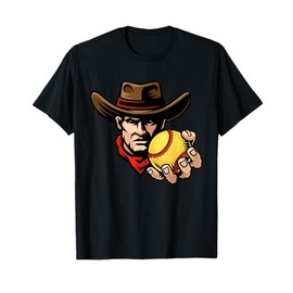 Cowboy Softball Ball Cartoon Character T-Shirt
