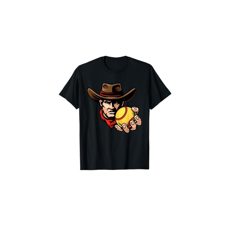 Cowboy Softball Ball Cartoon Character T-Shirt