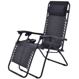 Black Folding Zero Gravity Reclining Lounge Chair with Removable Cup Magazine Holder Removable Headrest Incline and Adjustable Back Steel Tubes Frame Perfect for Patio Garden Deck Pool Side Beach Use