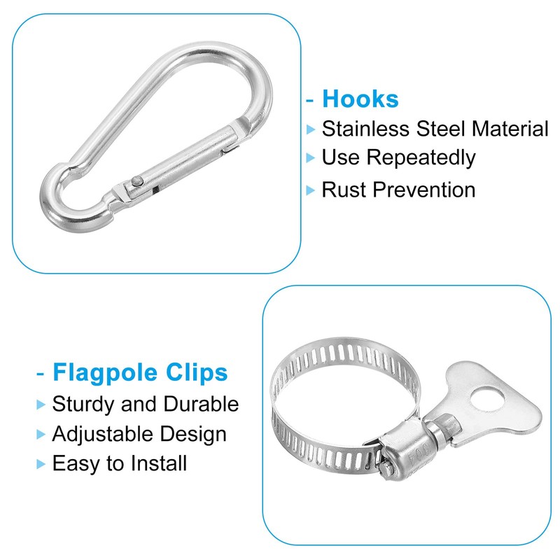 PATIKIL Adjustable Flagpole Clips 0.7-1.2 Inch, 4 Pcs Stainless Steel